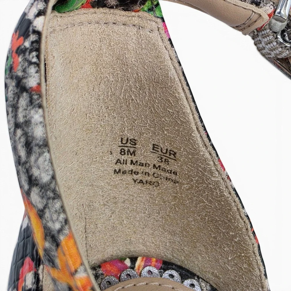 Sam Edelman Yaro Womens Size 8 Floral Snake Print Ankle Strap Block Heel Sandals